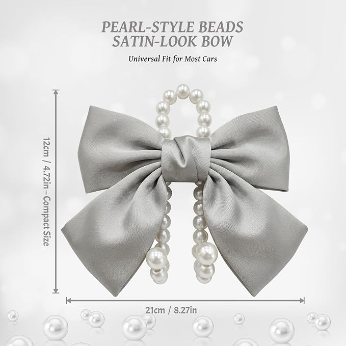 2 PCS Bow Pearl Car Seat Headrest Hook – Cute Purse Hook for Car, Girly Interior Decoration Accessories Hook Hanger, Seatback Holder for Purses & Bags, Elegant Car Organizer (Moonlight Grey)