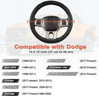 Customized Auto Car Steering Wheel Cover for Dodge 1989-2011 RAM 1500 2500 3500, Charger, Durango, Challenger (Black-Standard Size)