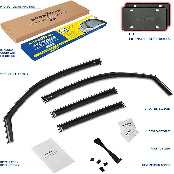 Goodyear Shatterproof in-Channel Window Deflectors for Toyota Tacoma 2024-2026 Double Cab, Rain Guards, Window Visors for Cars, Vent Deflector, Car Accessories, 4 pcs - GY008050
