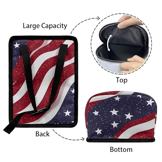 American Flag Star Print Car Trash Can with Lid, 4th of July Leak Proof Auto Trash Bag Hanging Vehicle Garbage Can Multipurpose Storage Container for Back Seat Road Trip