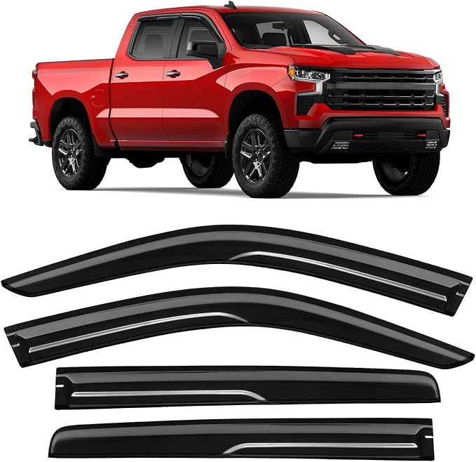 Rain Guards Fit for Chevy Silverado/GMC Sierra 1500 Crew Cab 2019-2026, Tape-on Durable Side Window Wind Deflectors & Visors 2019-2026 Silverado/Sierra 2500HD 3500HD Crew Cab Rain Guard Black 4 PCS