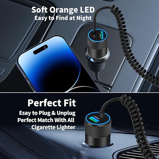 [Apple MFi Certified] iPhone Car Charger Fast Charging, 4.8A USB Power Cigarette Lighter Car Carplay Charger Adapter with 6FT Coiled Lightning Cable for iPhone 14 13 12 11 XS XR X 8 SE iPad