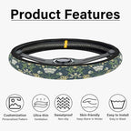 Green Flowers Plants Steering Wheel Cover, Cute Print Steering Wheel Cover Protector, Personalized Pattern Design, Car Accessories for Women, for Steering Wheel with a Diameter of 14.5"-15"