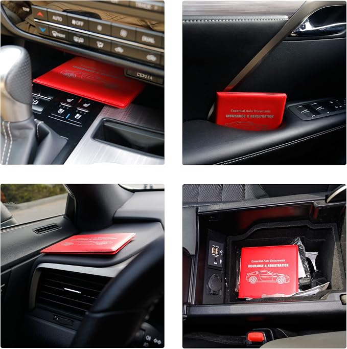 Car Registration and Insurance Card Holder, Vehicle Glove Box Car Organizer, Interior Car Accessories for Documents, Cards, License - 2 Pack