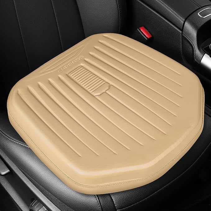 Premium Leather Car Seat Cushion, Comfort Memory Foam Driver Seat Cushion for Long Driving, Waterproof Non-Slip Seat Cushions for Cars, Truck, SUV, Office Chairs, Stadium, Beige