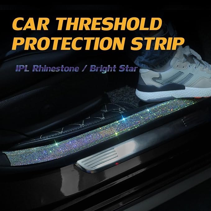 Car Door Sill Protector with Bling Rhinestones 2PCS Edge Guard Scuff Cover Anti-Scratch Strip Sticker Bumper Protector for Truck 2.75"x23.62" (Blue)