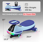 12V Electric Wiggle Car for Kids with Pedal, Display, Rechargeable Battery, LED Light, Bluetooth, Light-Up Wheels, Anti-Rollover, 2 Speeds, Ride on Toys, Birthday Gifts for Age 3+, 150Lbs