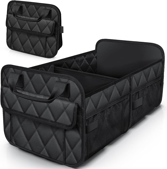 Trunk Organizer for SUV – Foldable & Portable Car Organizers and Storage with 2 Compartments, Large Capacity Car Trunk Organizer Car Accessories for Truck Sedan, Black, 23.6" x 14.2" x 11.8"