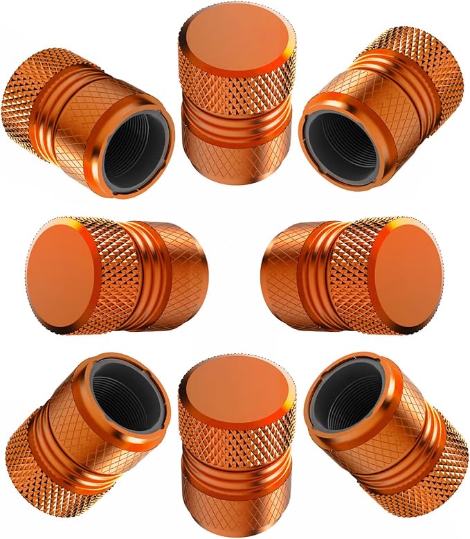 Tire Valve Stem Caps for Car Tires Air Caps Cover 8 Pack Corrosion Resistant Premium Alloy Leak-Proof Universal for SUV Truck Motorcycle Bike Orange