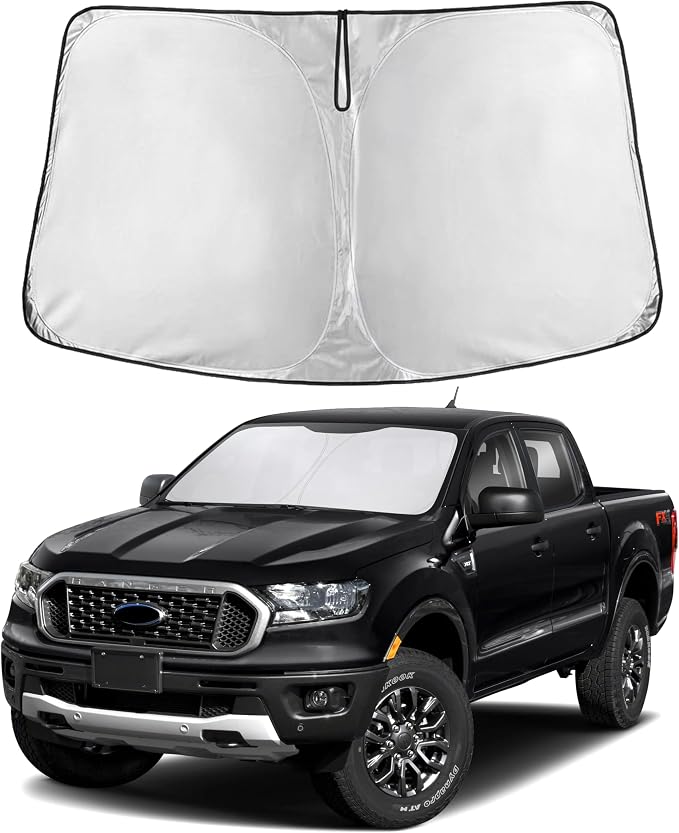 Windshield Sun Shade Compatible for Ford Ranger (2019–2024) | Front Window Shade for Midsize Pickup Truck | 4-Layer, 240T Sunshade Accessories | UV & Heat Reflector for Ranger Windshield