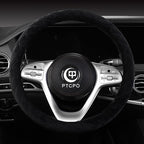 Soft Car Steering Wheel Cover for Sedan, SUV, Warm Luxury Velvet, Odorless, Universal, Anti Slip, Summer Winter, Black, Standard Size[14" 1/2-15"](37-38cm)