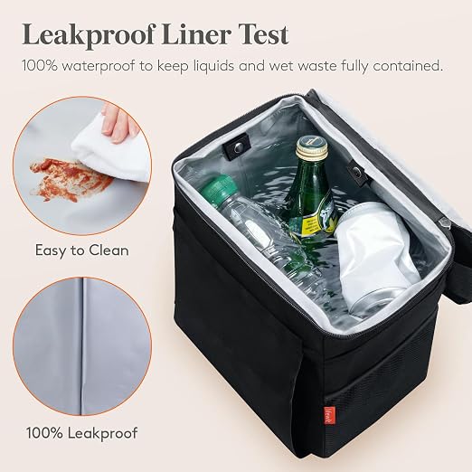 Car Trash Bin, 2 Gallon Leakproof Waterproof Vehicle Garbage Can with Lid & Tissue Holder, Car Interior Organizer for Front/Back/Console, Automotive Accessory, Black