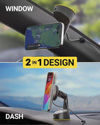 Qi2 MagSafe Car Mount, 15W Wireless Charging Suction Cup Phone Mount, Magnetic Windshield/Dashboard Cell Phone Holder with Fast USB-C Car Charger Compatible with iPhone 16/15/14/13/12, S25