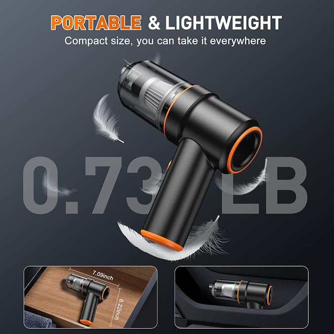 Handheld Car Vacuum Cleaner, 9000PA Vacuum Cleaner & Air Duster, 120W High Power Vacuum Portable Cordless, Hand Held Vacuum Rechargeable with Multi-Nozzles & LED Light for Home, Car, Office