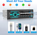 Single Din Radio Car Stereo Bluetooth,Radio Head Unit with FM/Dual USB/AUX/TF/EQ/MP3/RCA,12V Bluetooth Car Stereo Support Hands Free Calling,Clock Display,iOS & Android App Control,No CD(Black)