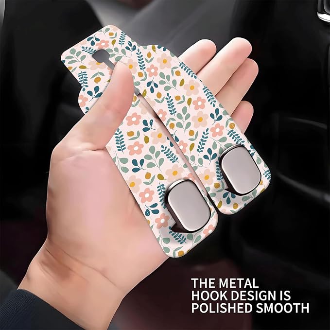 Car Seat Headrest Hook, Universal Leather Cute Hanger Holder Hook, Storage Organizer Interior Accessories for Purse Bags Handbag Cute Boho Flowers