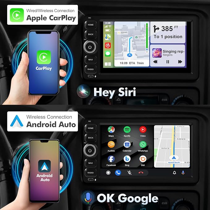 7 Inch IPS 2+64GB Touchscreen Android 14 Car Stereo for Chevrolet Silverado Impala Tahoe GMC Sierra Yukon Hummer with CarPlay & Android Auto Car Radio, Support WiFi 6, Bluetooth 5.4, Backup Camera