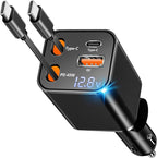 [Apple MFi Certified] Retractable Car Charger USB C, Caiinei 120W USB C Car Charger 4 in 1 PD/QC Type C Fast Charging Cigarette Lighter Adapter for iPhone 17/17 Pro Max/16 Pro/15/Galaxy S26/S25/Pixel