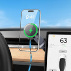Tesla Phone Mount Charger: 15W Fast Charging Car Mount for Tesla Model 3/Y【Strongest Magnet & 100% Hidden】360° Adjustable Car Phone Holder for Magsafe iPhone & Android, Tesla Accessories, Carbon Fiber