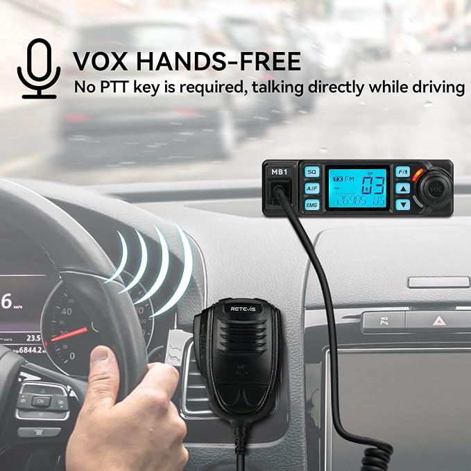 MB1 CB Radio Kit, Noise Cancellation AM/FM Mini CB Radio with Antenna, 12V/24V Cigarette Lighter Plug, 7-Color Screen, Emergency Channel 9/19, VOX, Auto-Scan, for Truckers