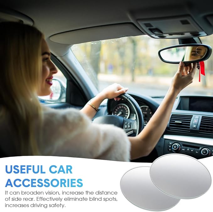 4 Pcs Blind Spot Car Mirror 360 Degree Adjustabe Glass Traffic Safety Rear View Mirror Convex Spot Frameless Adjustable Self Adhesive Angle for Larger Image Exterior Accessories (Round)