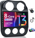 [8core 4+64G] Android 13 Car Radio Stereo for Jeep Patriot Compass 2010-2016: Upgrade 1280 * 800 Touchscreen Replacement with Bluetooth5.0 Backup Camera Wireless CarPlay Android Auto 5GWIFI AM FM RDS