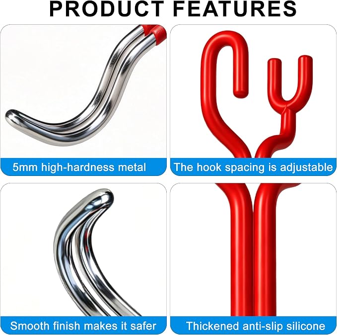 2-Pack 100LBS Hard Hat Holder, Red Silicone Metal Headrest Hooks | Non-slip,Good load-bearing structure, Universal Car Seat Back Organizer for Truck SUV Sedan, Multipurpose Storage