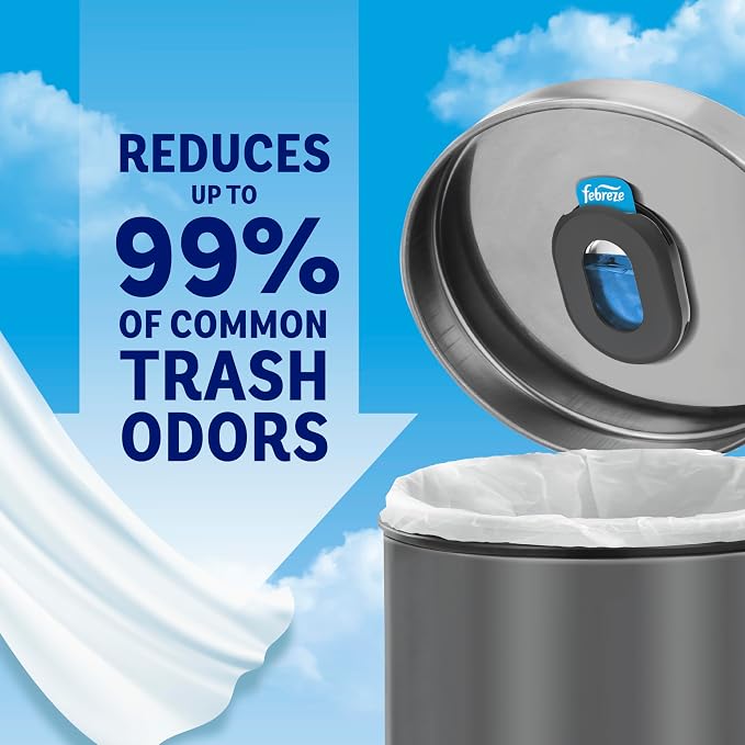Trash Odor Fighter, Trash Can Air Freshener, Stick-On Deodorizer for Garbage Cans, Diaper Pails, Works with Scented Trash Bags, Fresh Lemon and Linen & Sky Scents, 2 Holders + 2 Refills