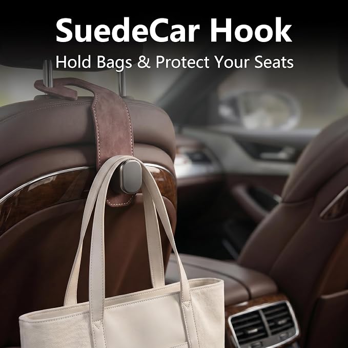 Purse Hook for Car Seat Headrest, Suede Car Purse Hook, Heavy Duty Car Hook Organizer for Handbags, Grocery Bags & Backpacks, Universal Car Hooks for SUV Truck Interior(Brown,2pcs)