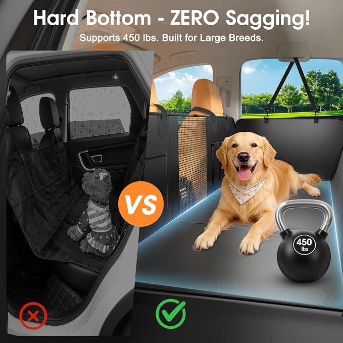 XL Hard Bottom Dog Car Seat Cover for Back Seat, 58"x69" Waterproof PU Leather Hammock with Side Flaps, Non-Slip Protector for Full-Size Trucks & SUVs, Supports Up to 450 lbs – Black