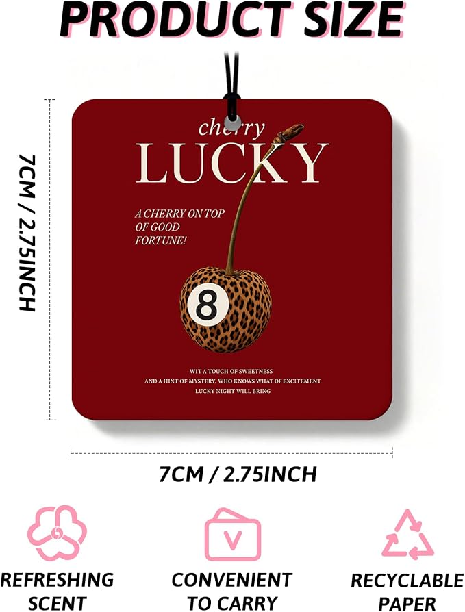 Red Leopard Print Orange Car Air Freshener 4 Pcs, Y2k Cheetah Print Lucky 8 Ball Poker Square Hanging Air Freshener for Closet Drawer Books, Red Cheetah Car Accessories Mirror Decor for Women