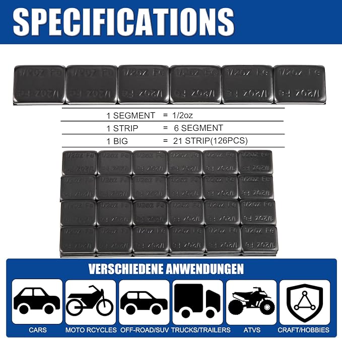 Upgraded Wheel Weights 1/2oz, 0.5oz, Black - 126PCS Adhesive Stick on Wheel Weights, 63oz/Box, Perfect for Cars/Trucks/SUVs/Motorcycles