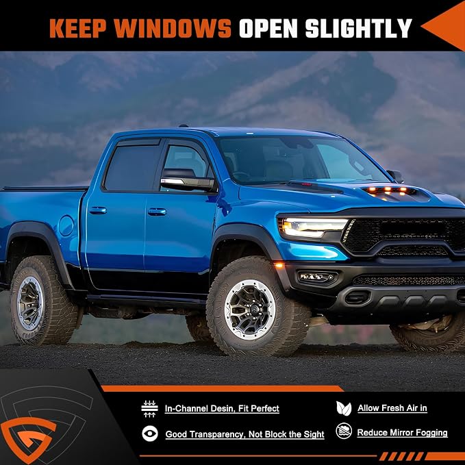 In-Channel Rain Guards Compatible with RAM 1500 2019-2026, Durable Side Windows Wind Deflectors 2019 2020 2021 2022 2023 2024 2025 2026 RAM 1500 Rain Guard Black 4 PCS