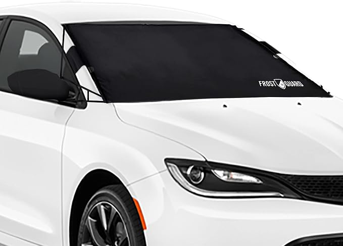 Vortex | Full-Coverage Car Windshield Cover for Ice and Snow, Standard Size (Black) - Wiper Blade + Side Mirror Coverage - Fit-Fast Straps, Security Panels + Storage Pouch - 59 x 41 Inches