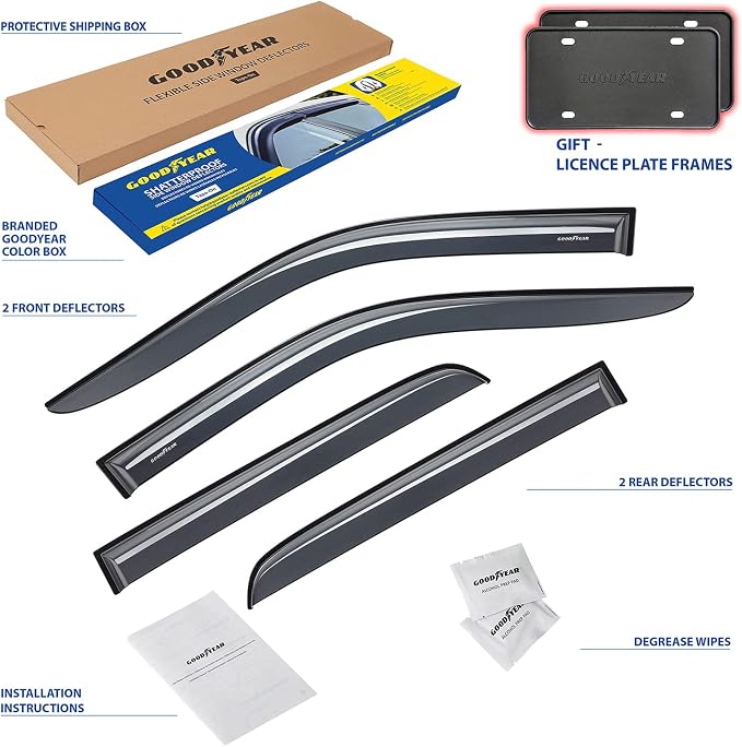 Goodyear Shatterproof Side Window Deflectors for Dodge RAM 2500 3500 2019-2026 Crew Cab, Tape-on Rain Guards, Window Visors, Vent Deflector, Vent Visor, Truck Accessories, 4pcs- GY008903
