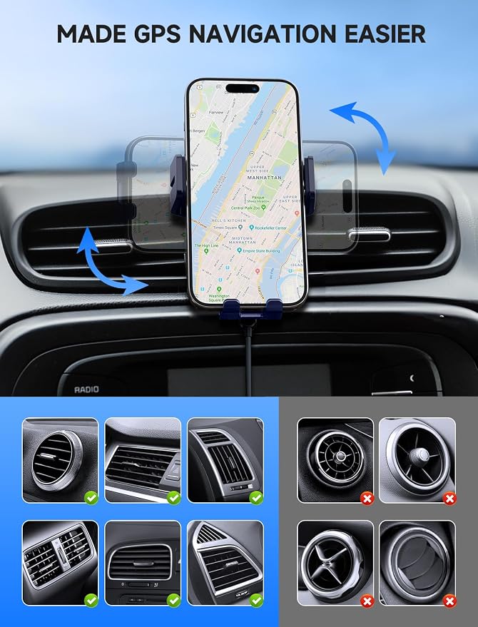 Wireless Car Charger, 15W Auto Clamping Car Charger Dash Windshield Air Vent Phone Holder Compatible with iPhone 16 15 14/13/13 Pro/12 pro/12/11/X/8, Samsung S24/S23/S22