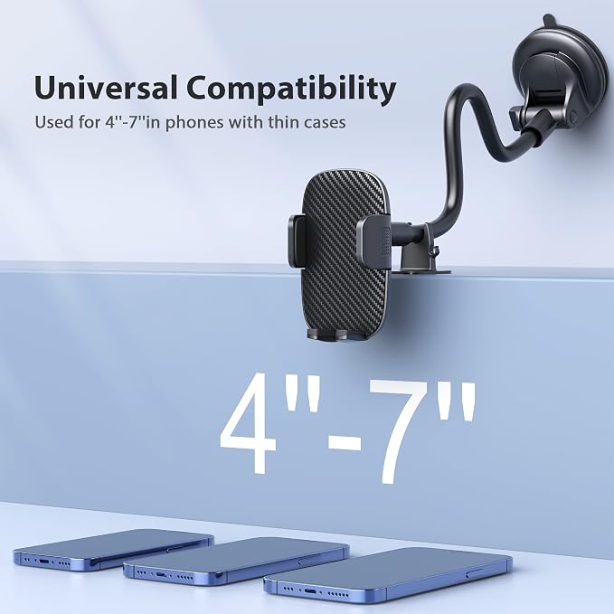 Phone Holder - 14-Inch Long Arm Windshield Car Cell Phone Holder Anti-Shake Stabilizer Automobile Mount for iPhone Android Smartphones