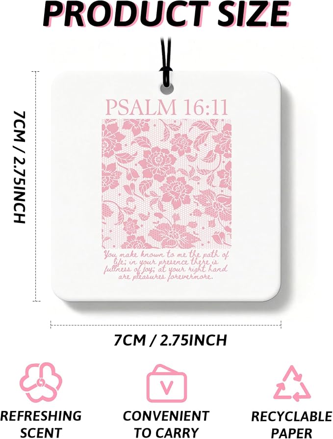 Pink Christian Car Air Freshener 4 Pcs, Girly Pink Bow Floral Religious Hanging Air Freshener for Cars Closet Drawer Books, Cute Preppy Christian Car Accessories Mirror Decor for Women