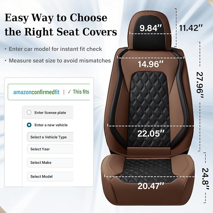 Coverado Universal Car Seat Covers Full Set, Premium Breathable Waterproof Faux Leather Front & Rear Seat Protectors, Luxury Automotive Interior for Sedans SUVs Trucks – CoffeeBlack