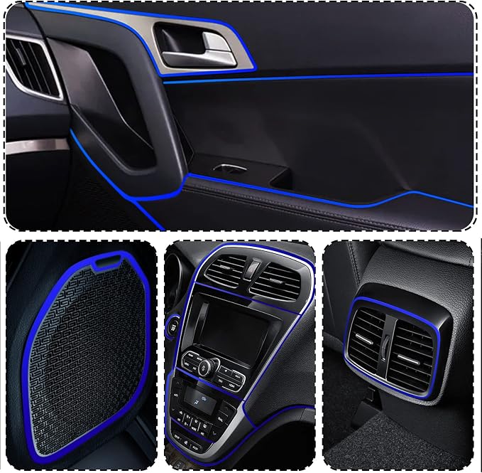 Car Interior Trim Strips,Universal 16.4 ft Car Electroplating Decoration Styling Door Dashboard, Flexible Interior Trim Accessories with Installing Tool(Blue)