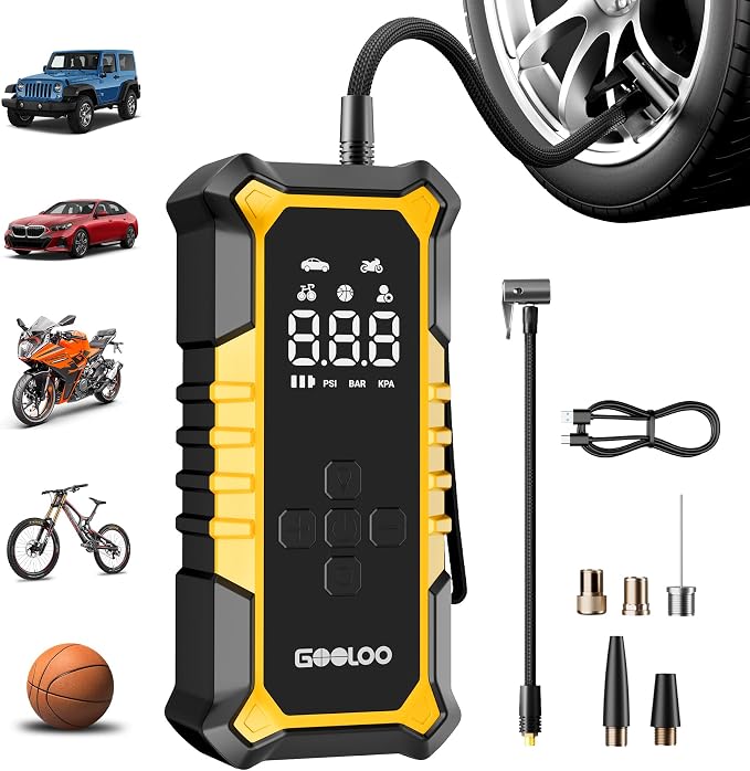 A6 Gear 160 PSI Tire Inflator Portable Air Compressor, 7500mAh Cordless Tire Inflator with Digital Pressure Gauge ＆LED Light, 3X Faster Air Pump for Car Tires, Motorcycles, Bike, Balls