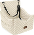 Elevated Dog Car Seat for Small/Medium Dogs up to 35 lbs, Memory Foam Booster Seat with Detachable Washable Cover, Travel-Safe Car Bed with Safety Belts & Storage Pockets, Beige
