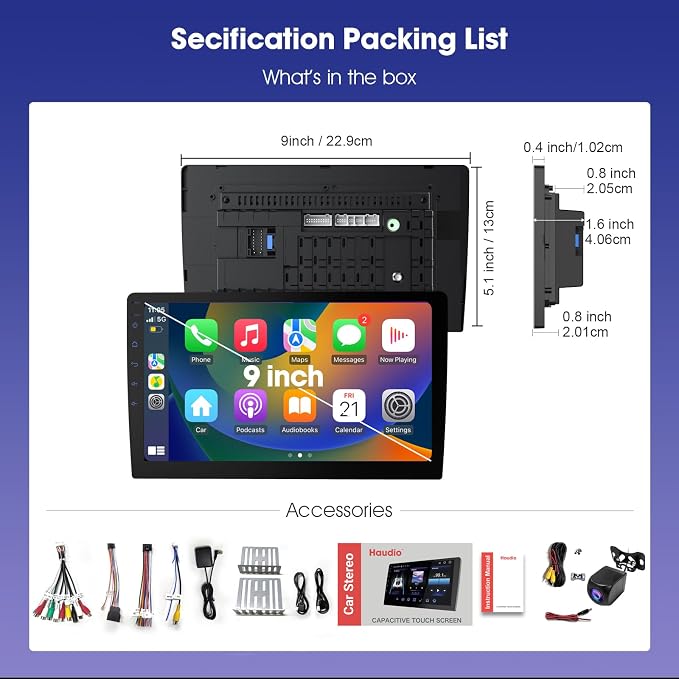 Carplay Screen for Car, 9 inch Wireless CarPlay & Android Auto,Backup Camera,Double Din Car Stereo,GPS Navigation, ZLink,Audio Receivers, Music Player (9 inch)