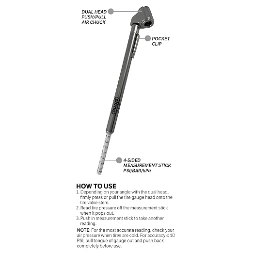 2016-A Tire Gauge, Dual Head, Pencil, 10-120 psi, includues Valve Extensions