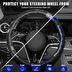 Hiseanllo Car Steering Wheel Cover, 14.5-15 Inch Universal Fit, Sporty Anti-Slip Leather Steering Wheel Protector with Glossy Color Accent, Comfortable Grip for Cars, SUVs, Trucks(Blue)