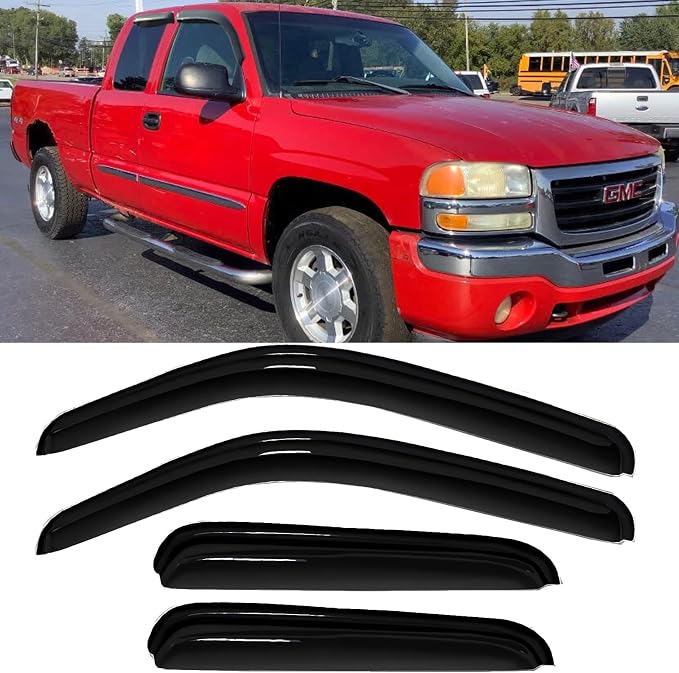 Side Window Visors rain Guards Vent Deflectors for 99-06 Chevy Silverado & GMC Sierra 1500/2500/3500/2500HD Extended Cab,2007 Classic Body Vent Rain Guard Sun Shade Visors,Dark Smoke 94044
