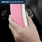 Car Steering Wheel Cover - Microfiber Leather Steering Wheel Wrap Sports 14.5-15 Inch Steering Wheel Cover Non-Slip for Men Women Pink & White Color