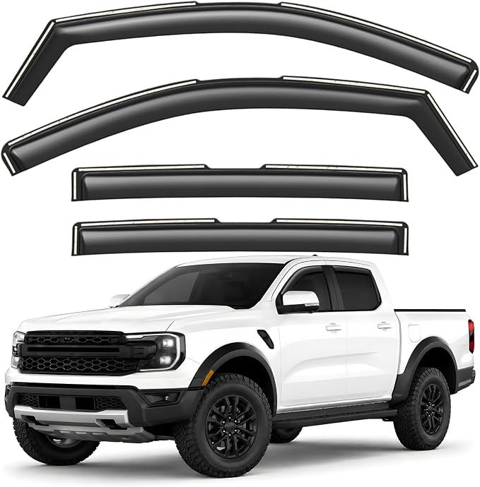GrandWheel Window Deflectors Smoke Tinted in-Channel Side Window Vent Visor Deflectors Rain Guards Compatible with Ford Ranger 2024-2026 SuperCrew - 4 pcs. GW0964