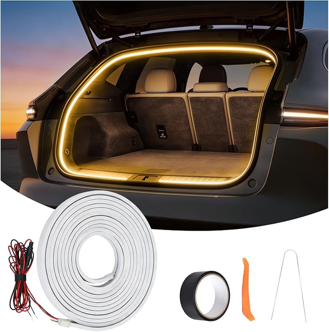 Car LED Strip Lights, 4m/13.12ft Waterproof Car Trunk Light Strip, Warm Color 3200k, Flexible Cutting Silicone, Auto On/Off, Low Voltage 12V LED Strip Lights for Cars