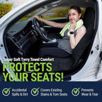 Towel Seat Cover, Waterproof Car Seat Protectors for Gym, Workout & Active Lifestyle, Universal Fit for Car SUV Truck Van, Non-Slip 3 Strap Design, Machine Washable, 2 Pack Black